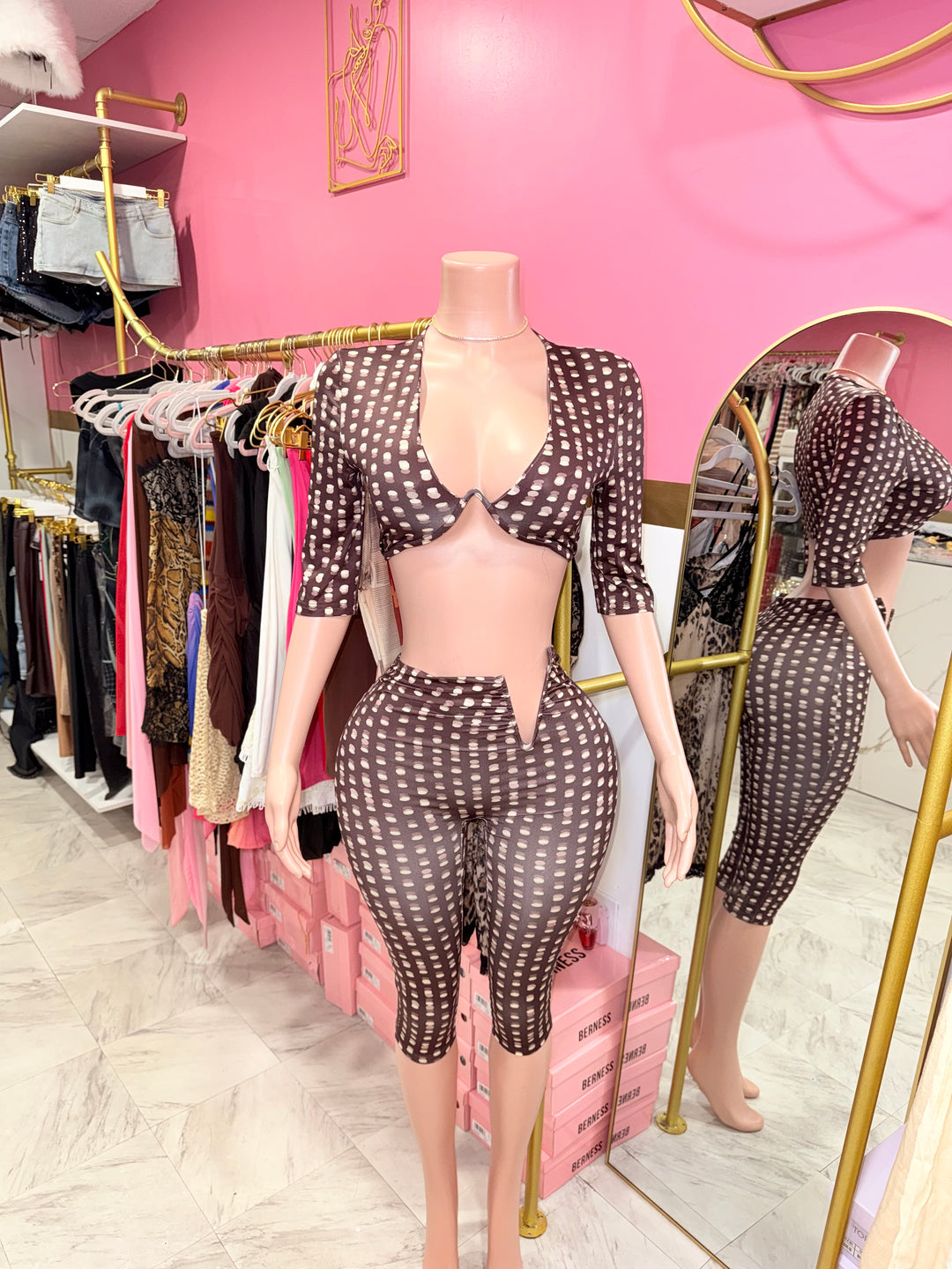 Mocha Polka Dot Capri Set