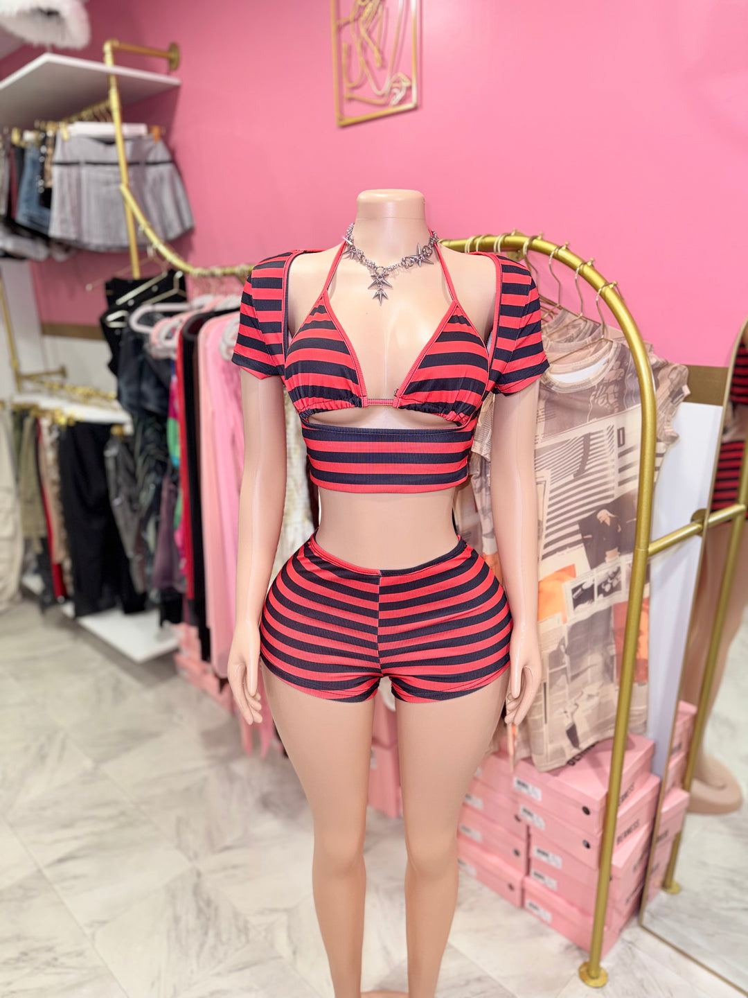 Striped 3pc Short Set