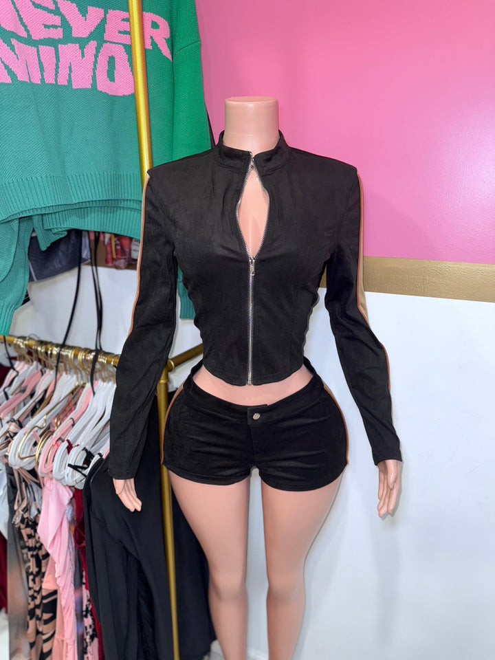 Suede Moto Micro Short Set