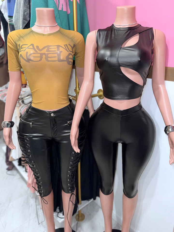 Leather Lace Up Capri Pants