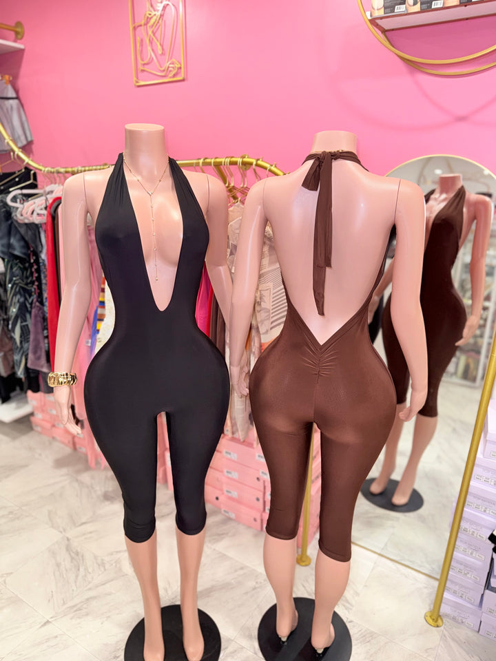 Deep V Halter Capri Jumpsuit