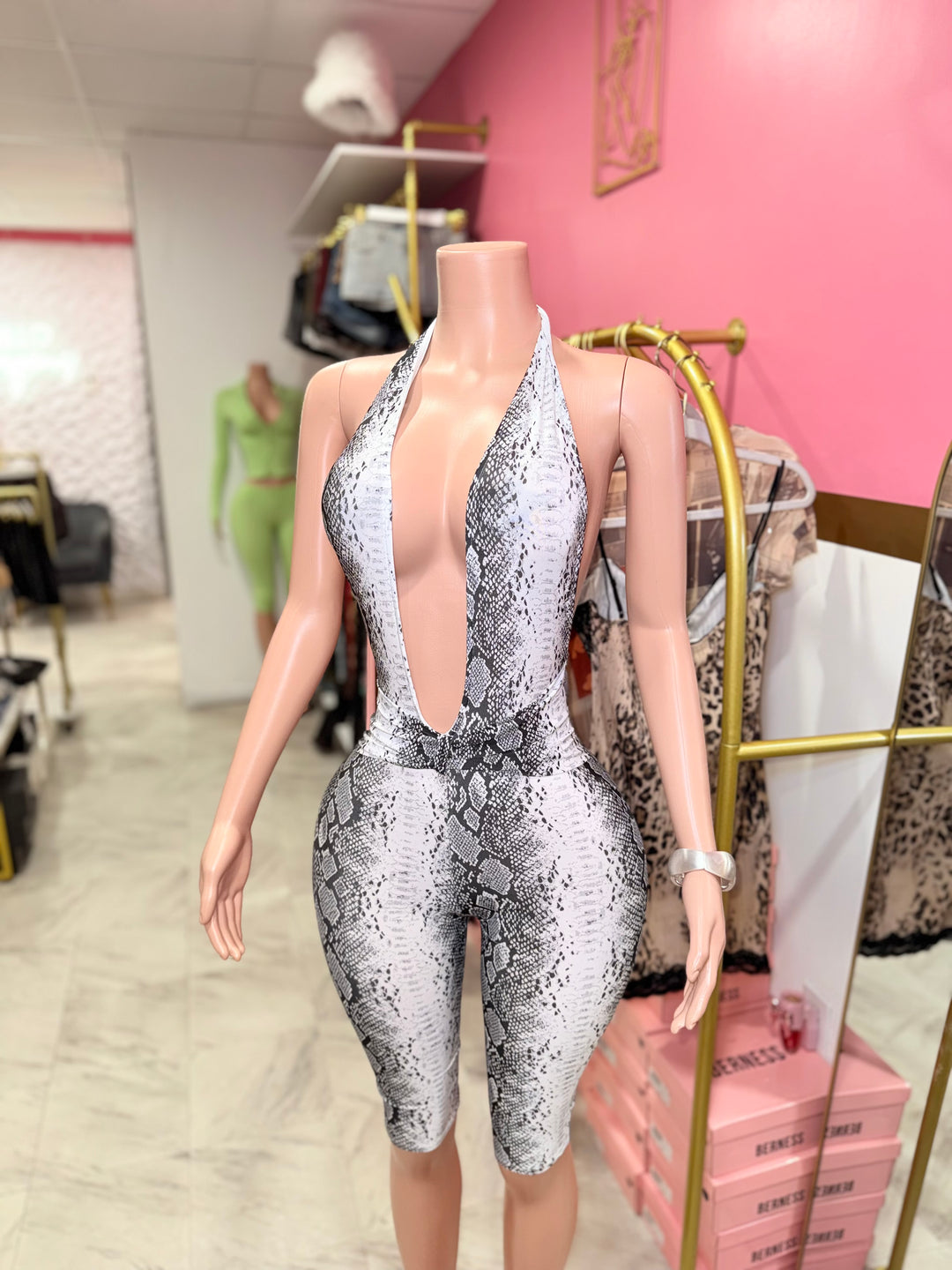 Jade Snakeskin Capri Jumpsuit