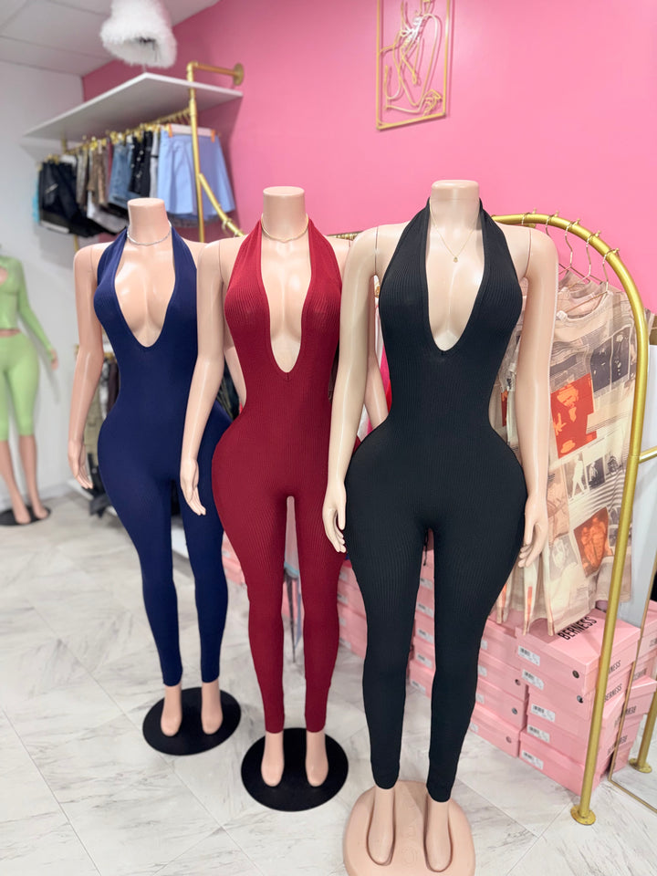 Backless Ribbed Jumpsuit