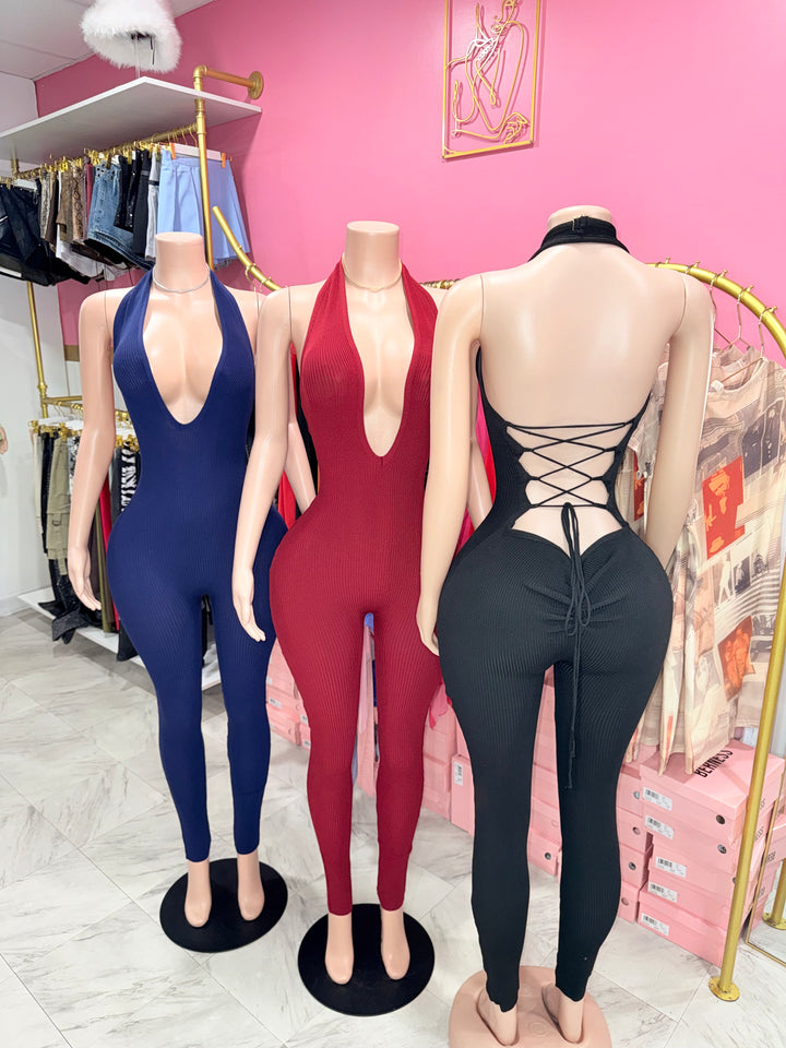 Backless Ribbed Jumpsuit