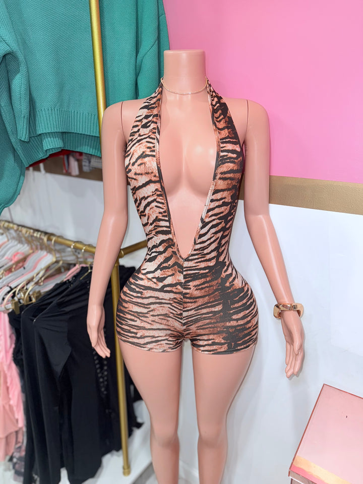 Tigress Deep Halter Neck Romper