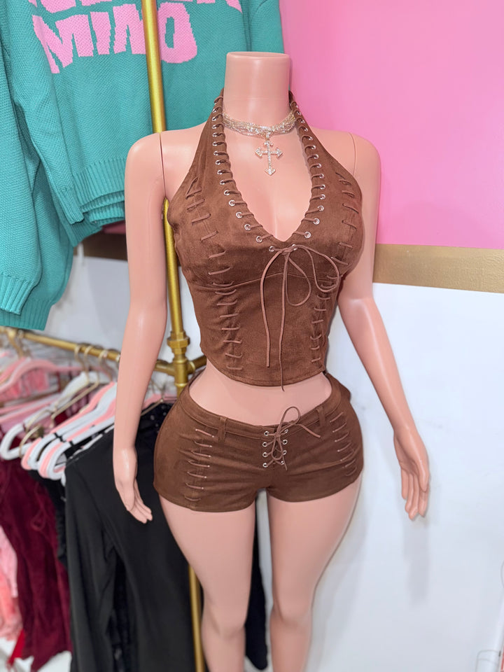 Suede Halter Short Set