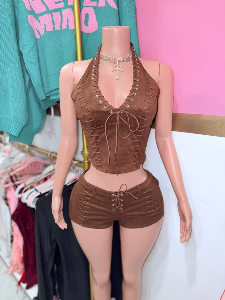Suede Halter Short Set