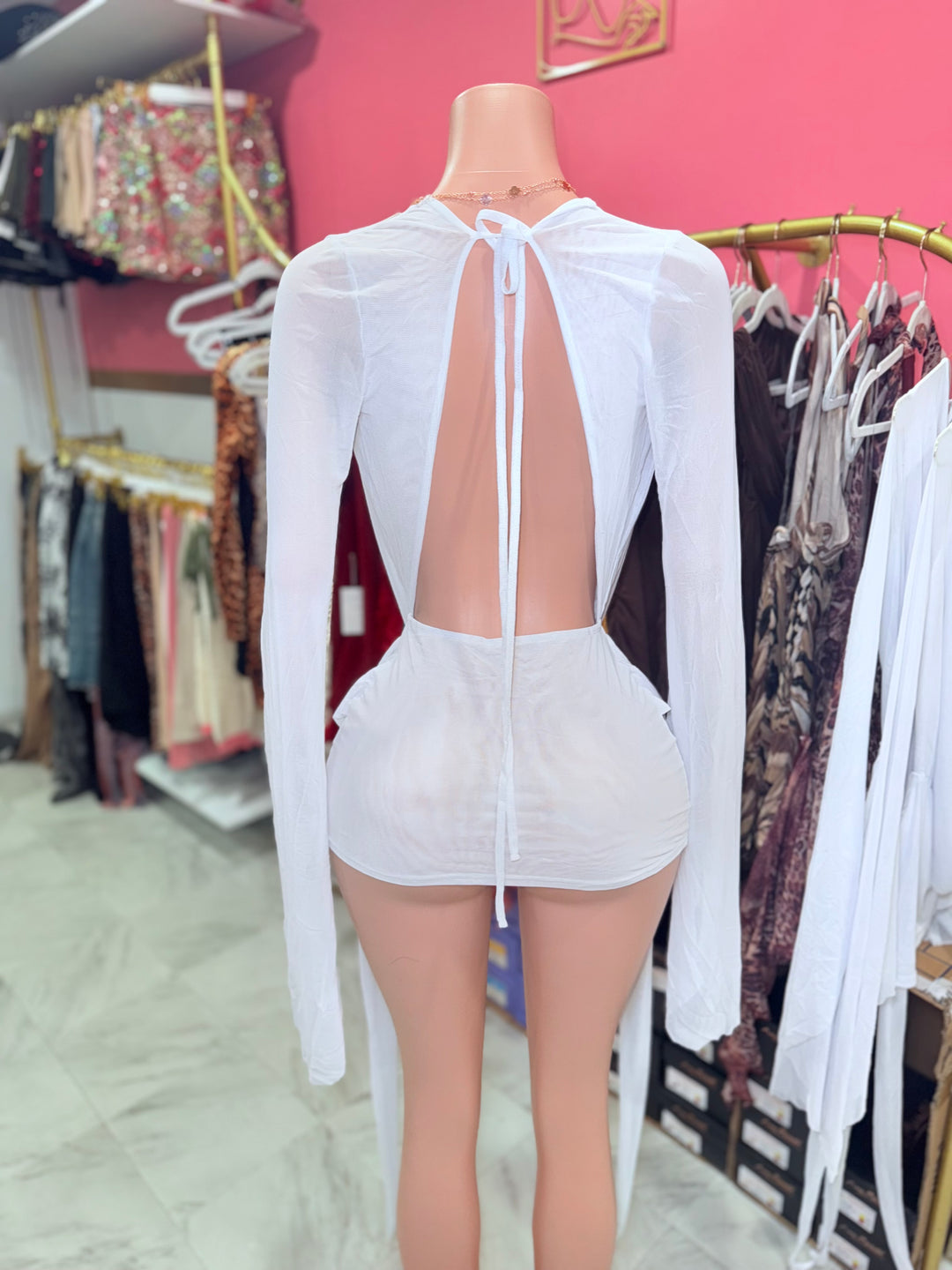 angel mesh dress Angel Print See Through Mesh Dress In MULTI