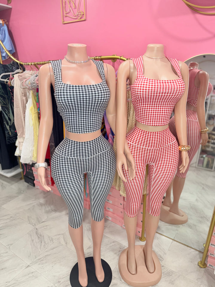Gingham Print Capri Pants Set