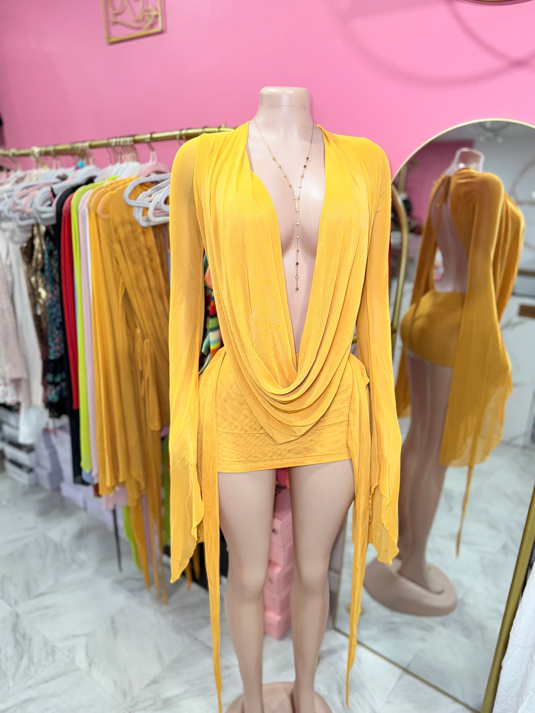 Angel Mesh Cowl Dress