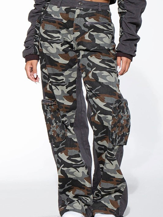 Colorblock Camo Cargo Pants