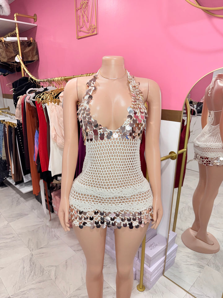 Ariel Sequin Crochet Mini Dress