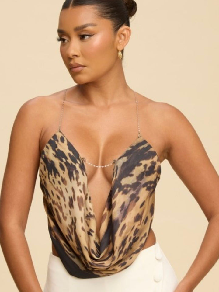 Leopard Chain Cowl Top