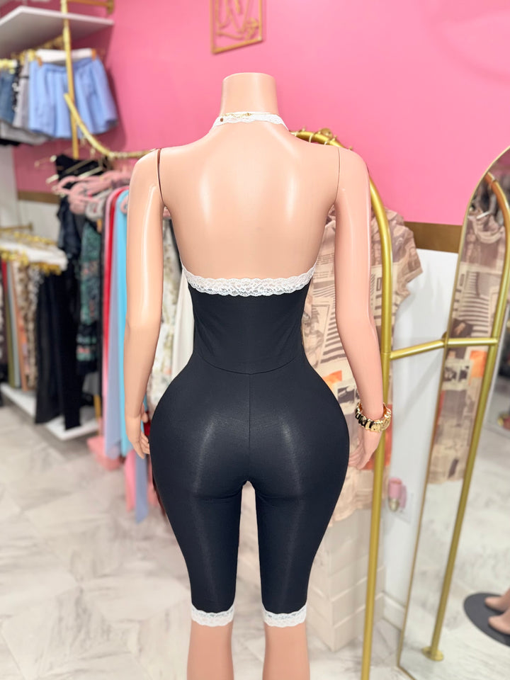 Lace V Neck Capri Jumpsuit