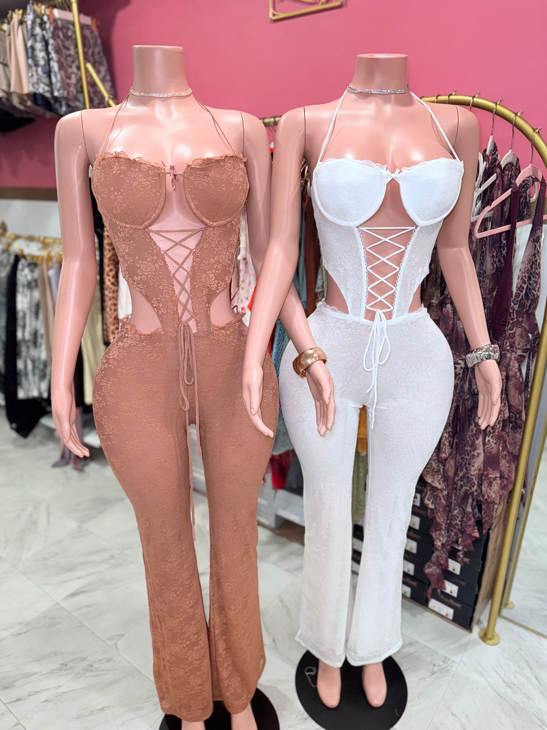 Cutout Lace Halter Jumpsuit