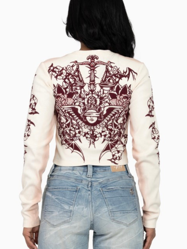 Edgy Rhinestone Long Sleeve Top