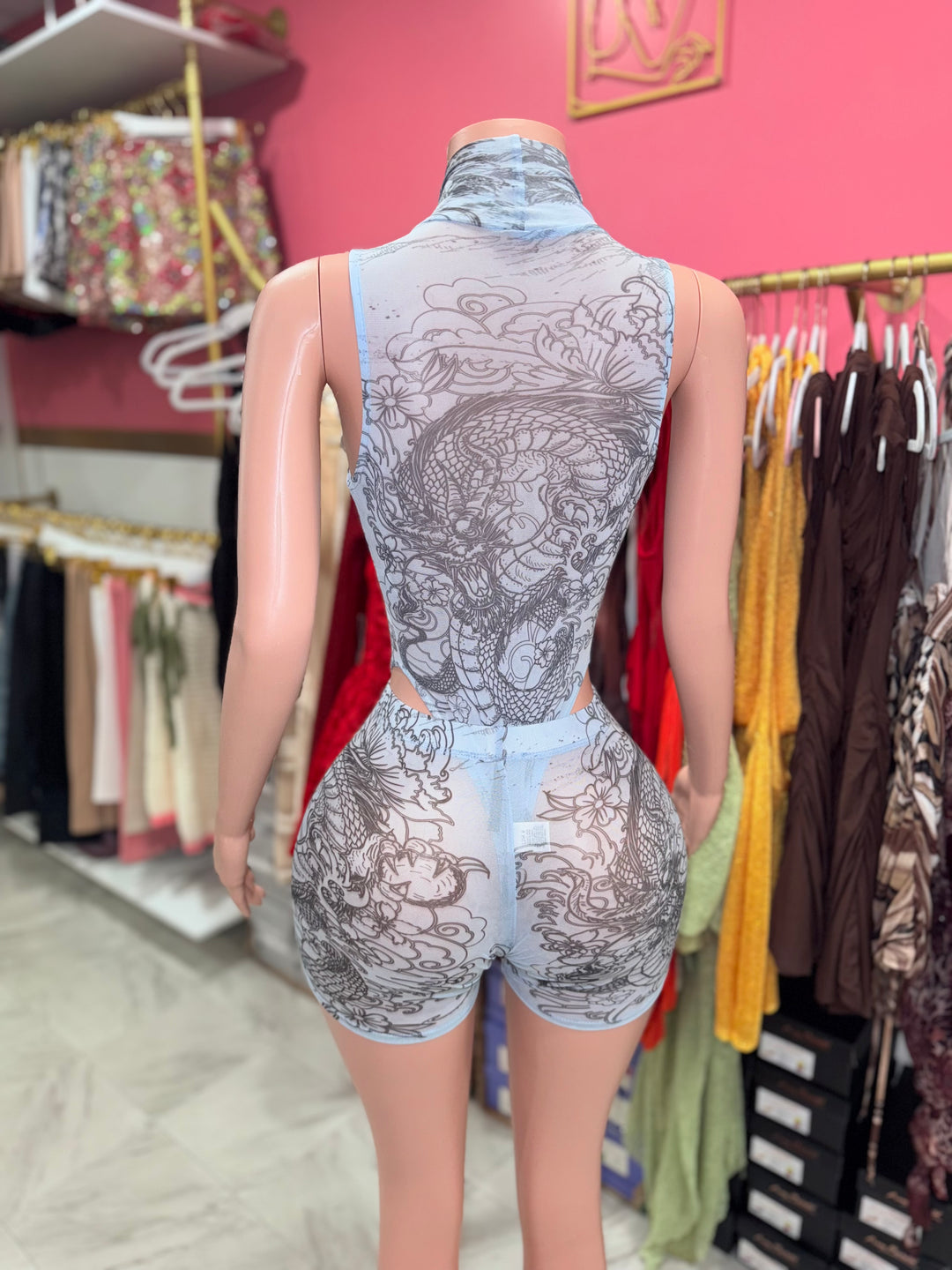 Blue Serpent Mesh Short Set