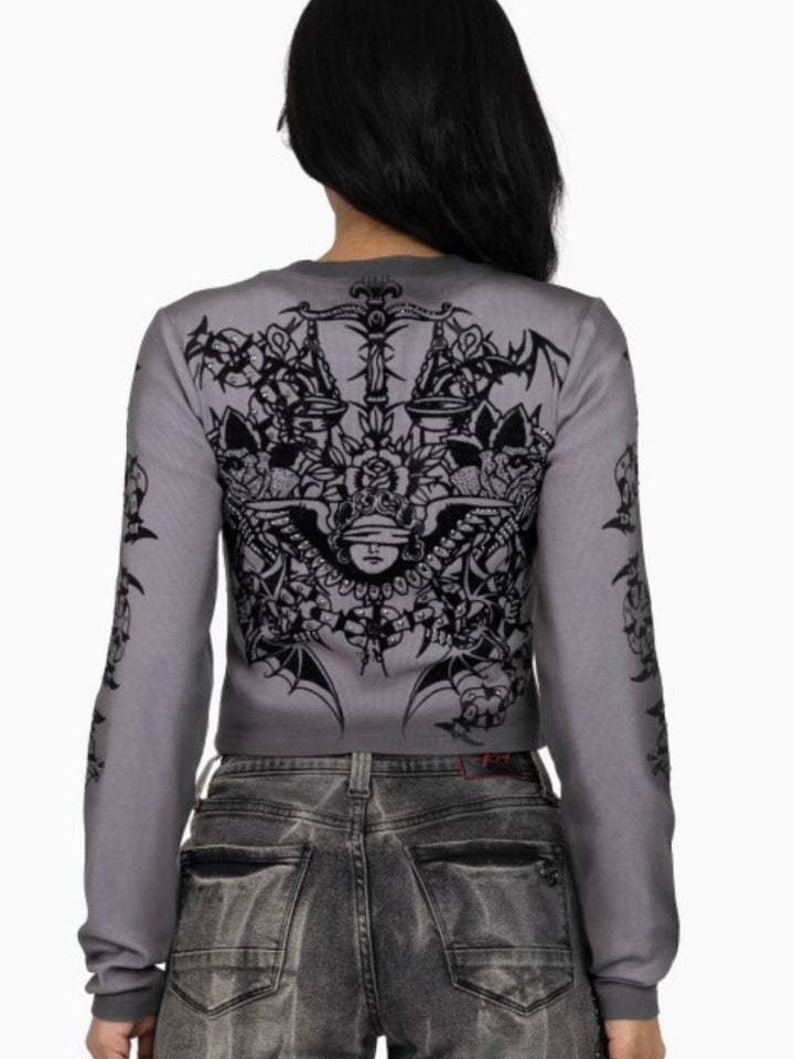 Edgy Rhinestone Long Sleeve Top