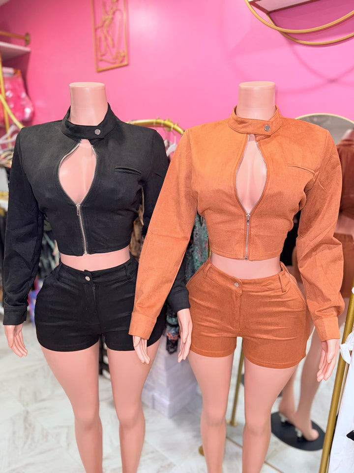 Suede Jacket Short Set