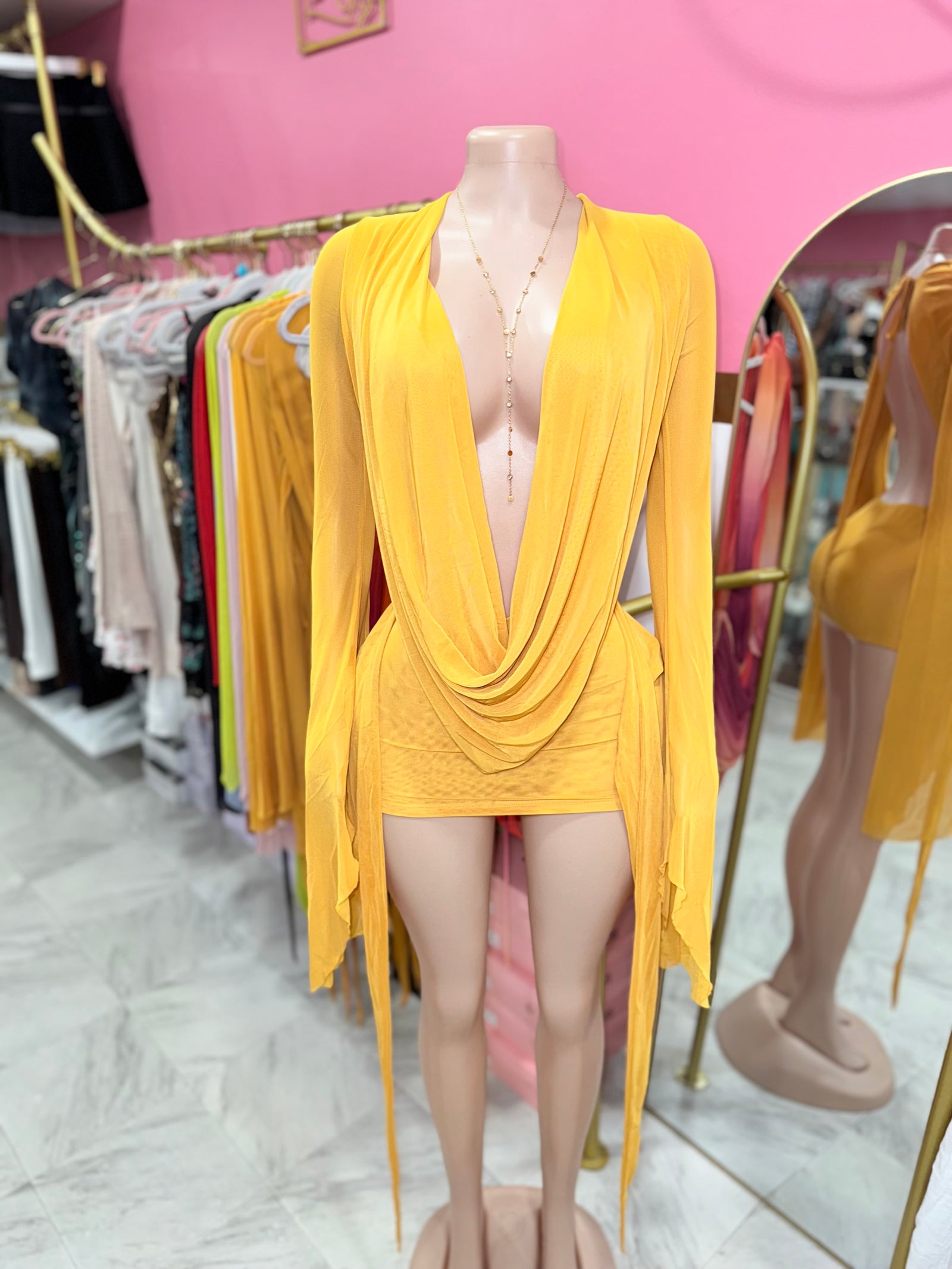 Angel Mesh Cowl Dress