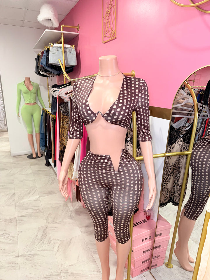Mocha Polka Dot Capri Set