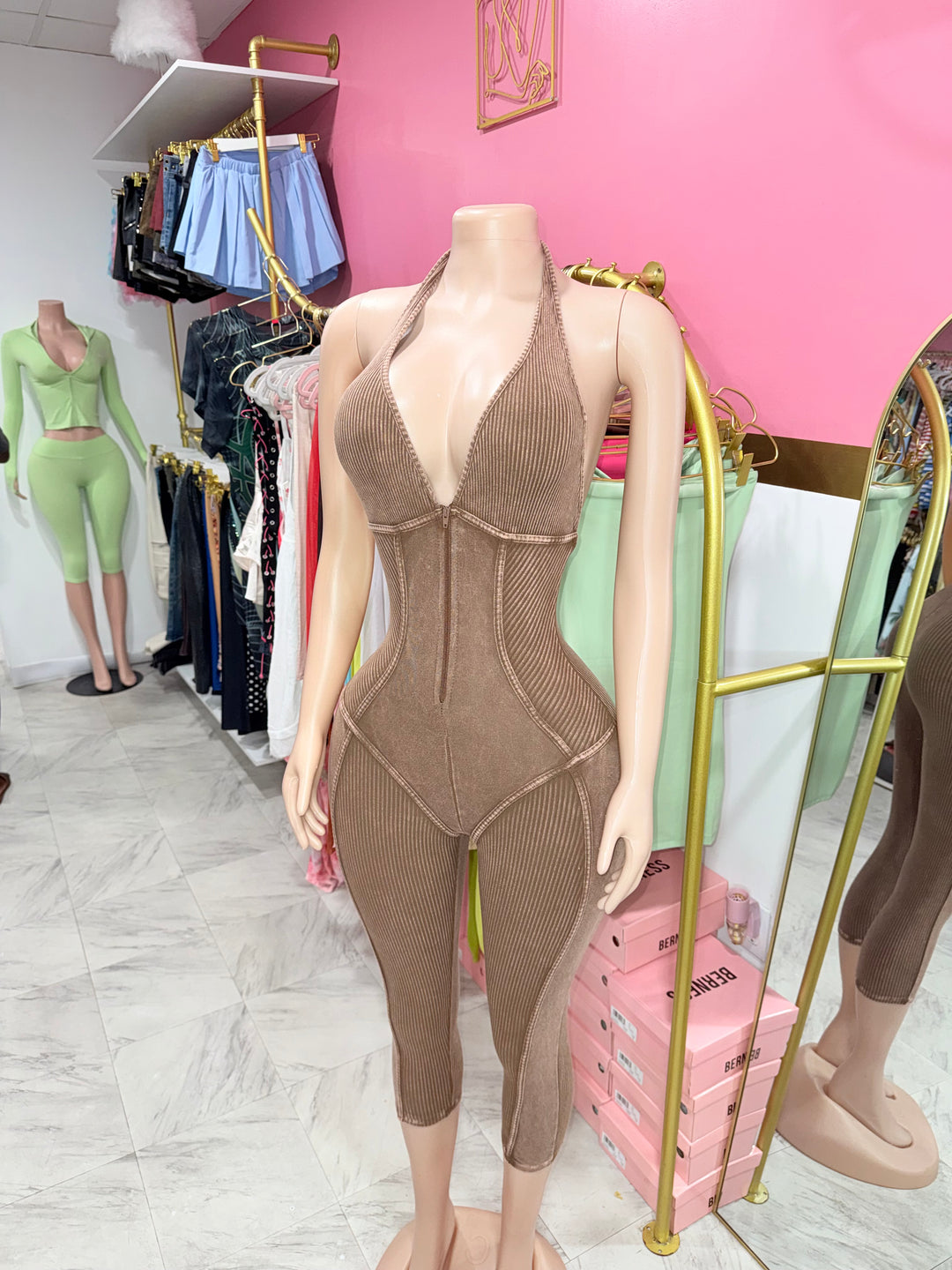 Acid Wash Capri Jumpsuit