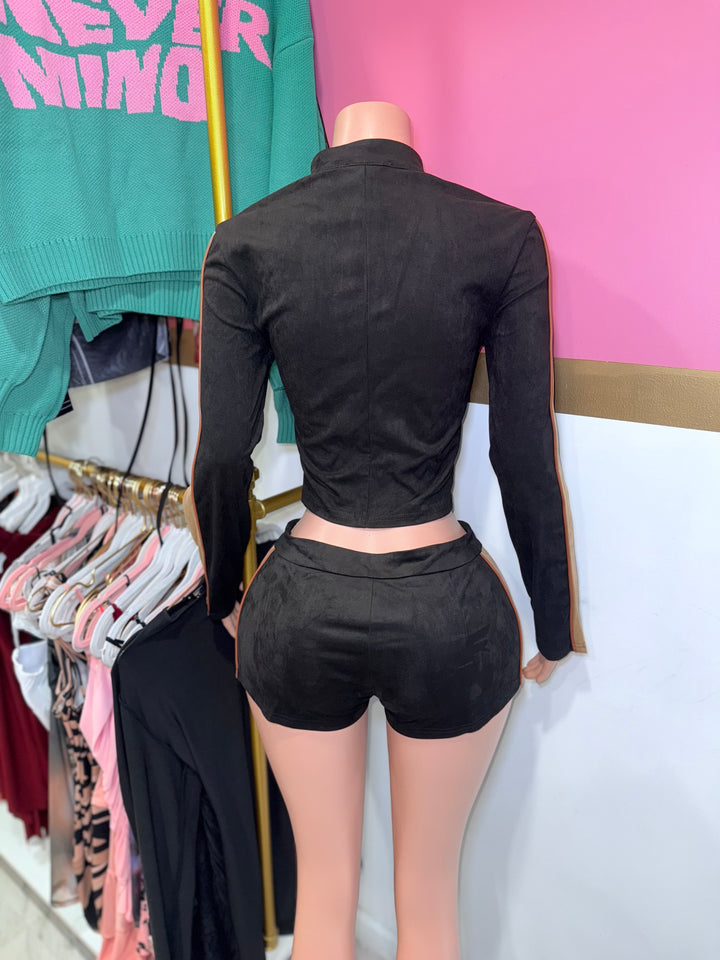 Suede Moto Micro Short Set