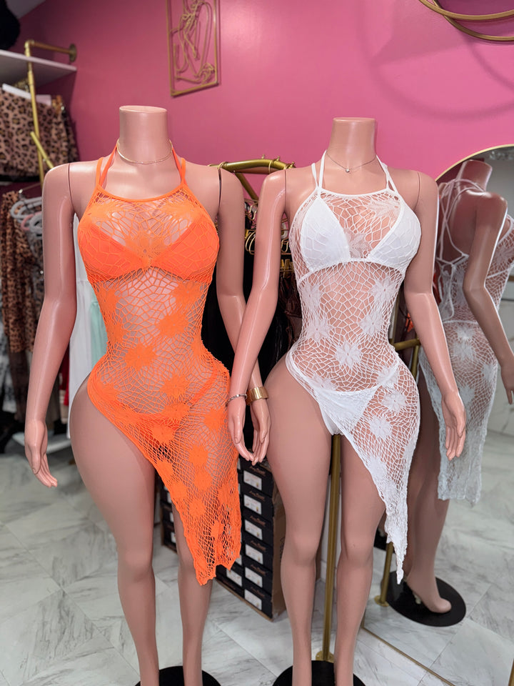 3Pcs Floral Fishnet Bikini Set