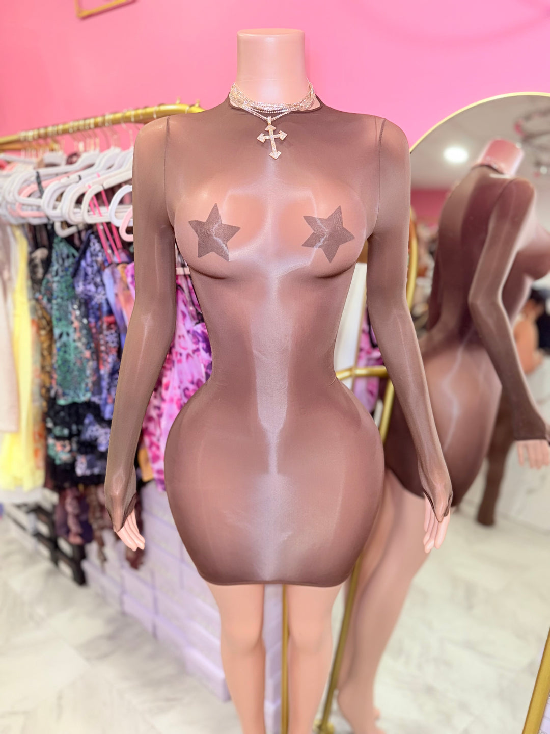 Nude Bodystocking Mini Dress