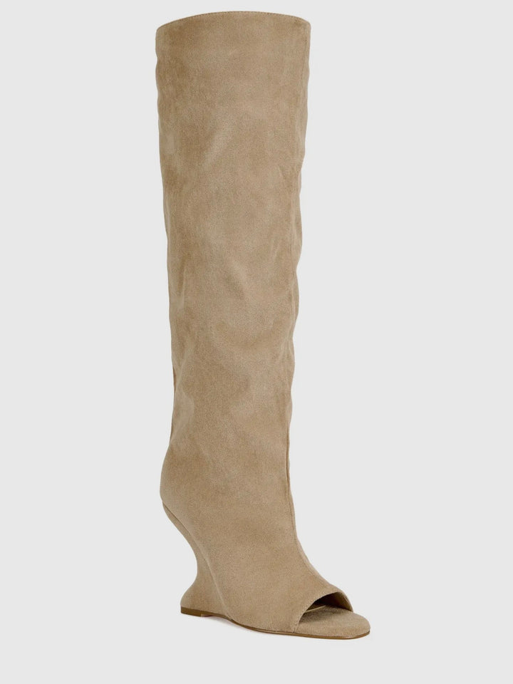 Suede Peep-Toe Boot