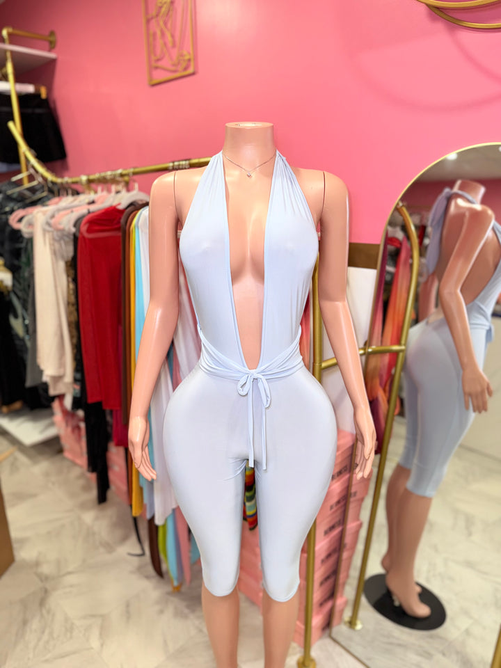 Deep V Capri Jumpsuit