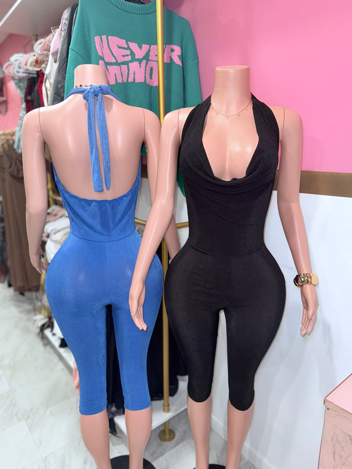 Velvet Cowl Capri Jumpsuit