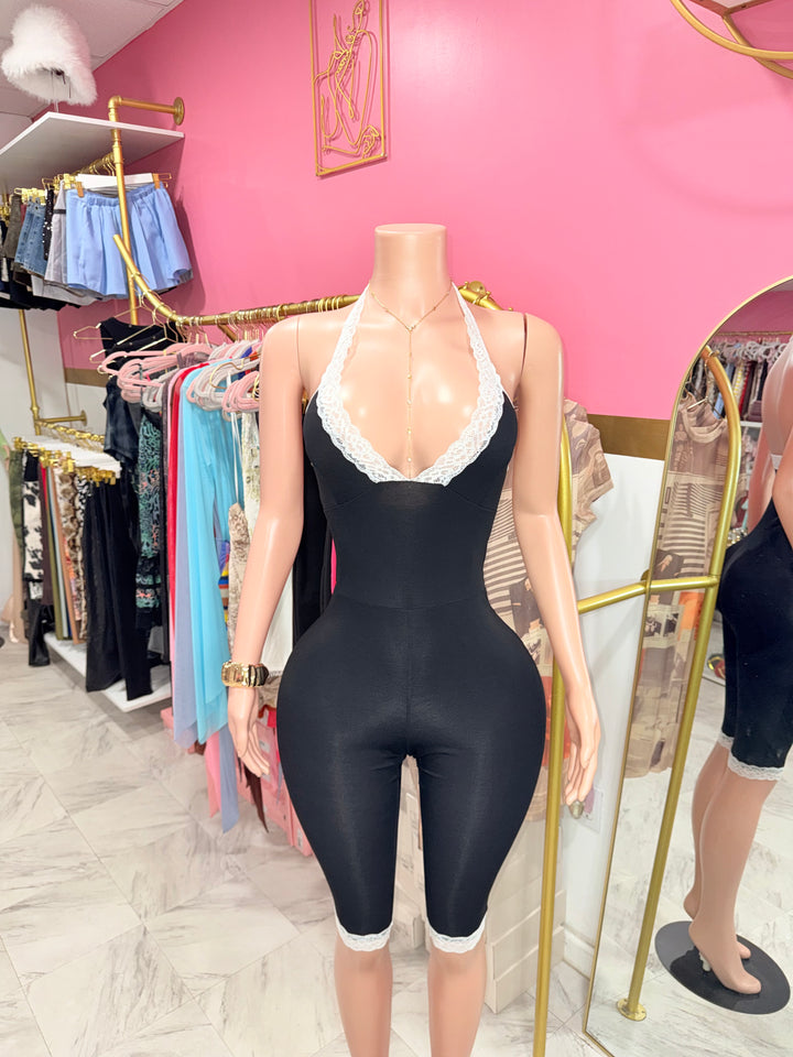 Lace V Neck Capri Jumpsuit