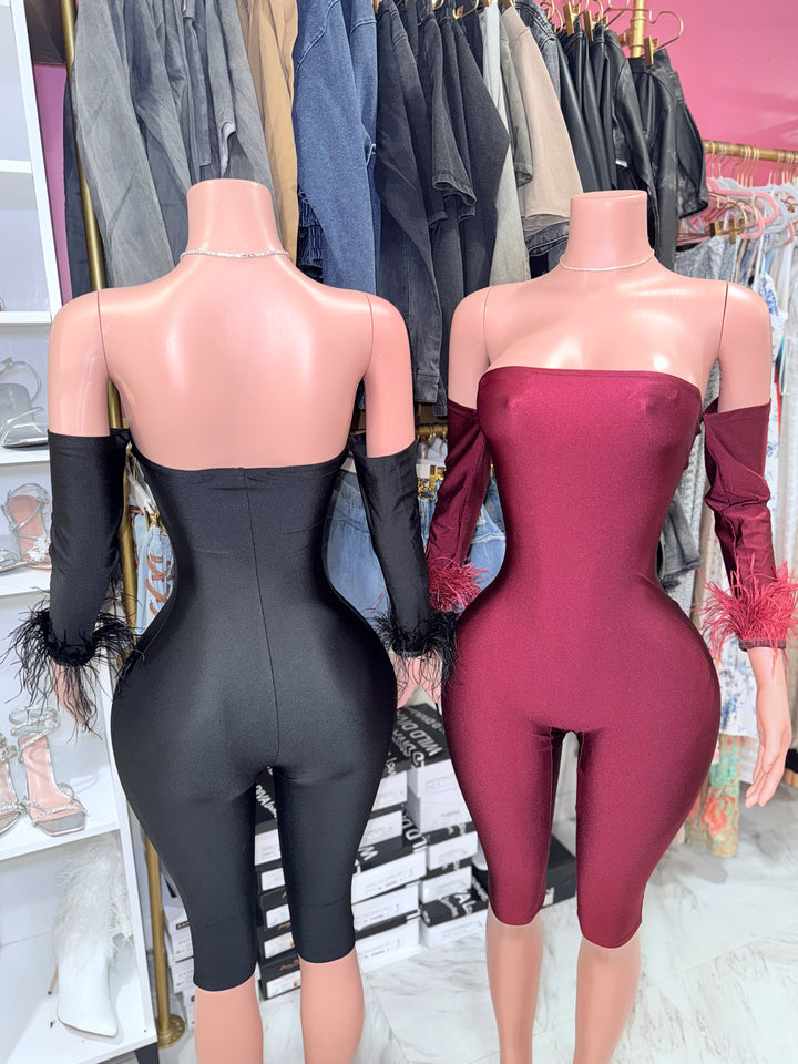 Feather Trim Capri Jumpsuit