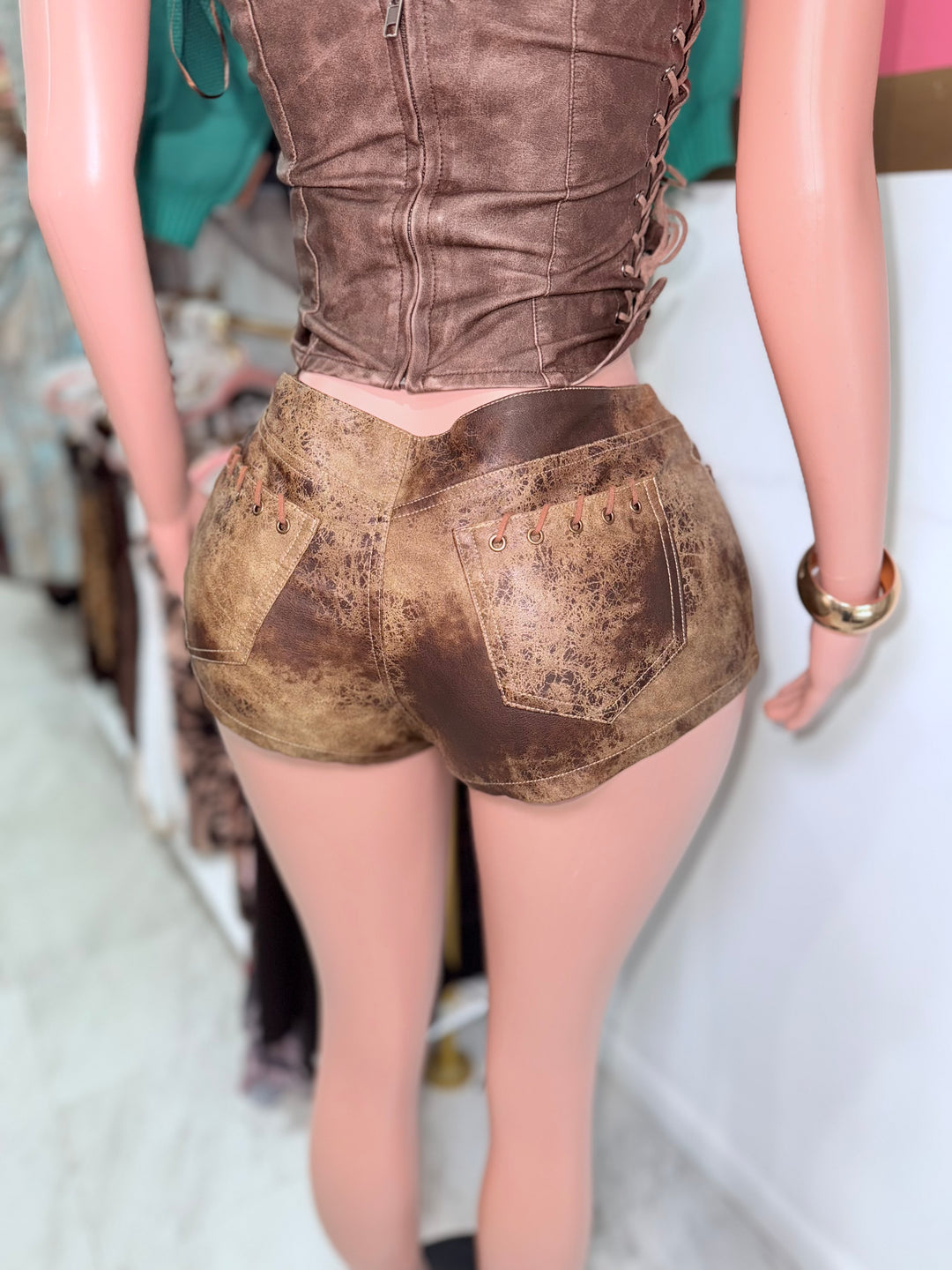 Distressed Leather Mini Shorts