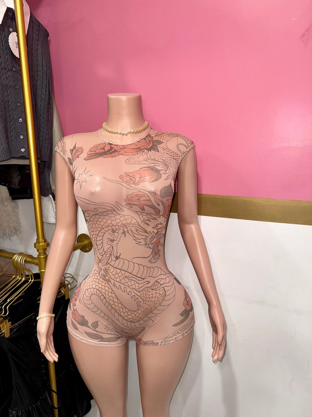 Dragon Rose Mesh Romper