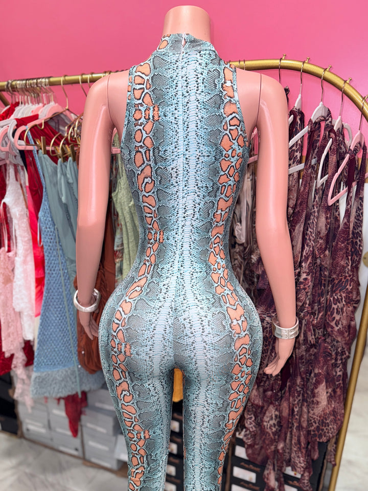 Blue Reptile Cutout Jumpsuit