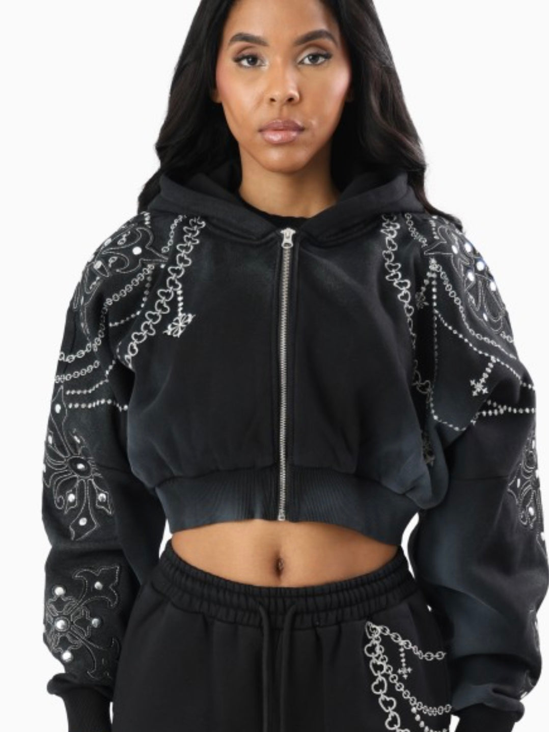 Embroidered Studded Hoodie