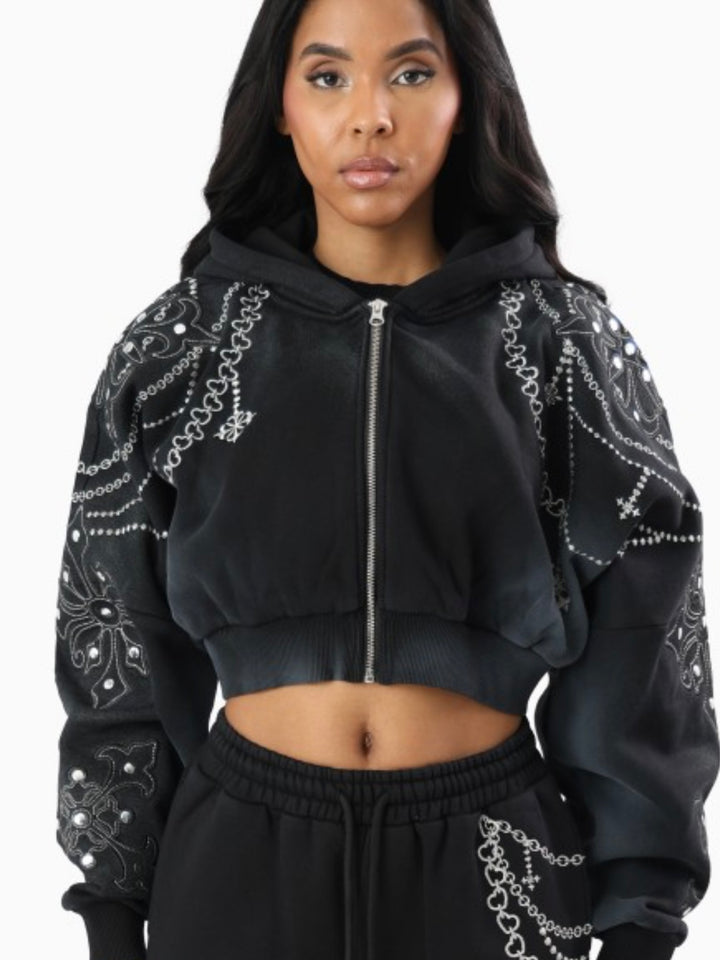 Embroidered Studded Hoodie