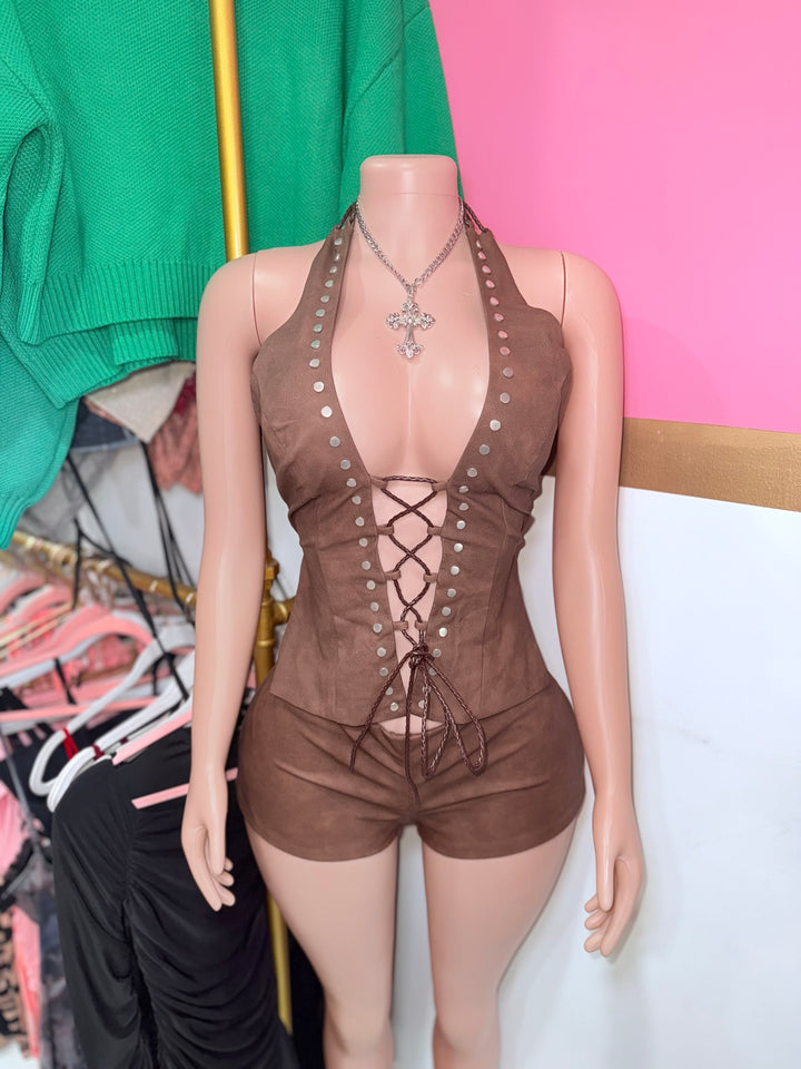 Leather Studded Halter Top