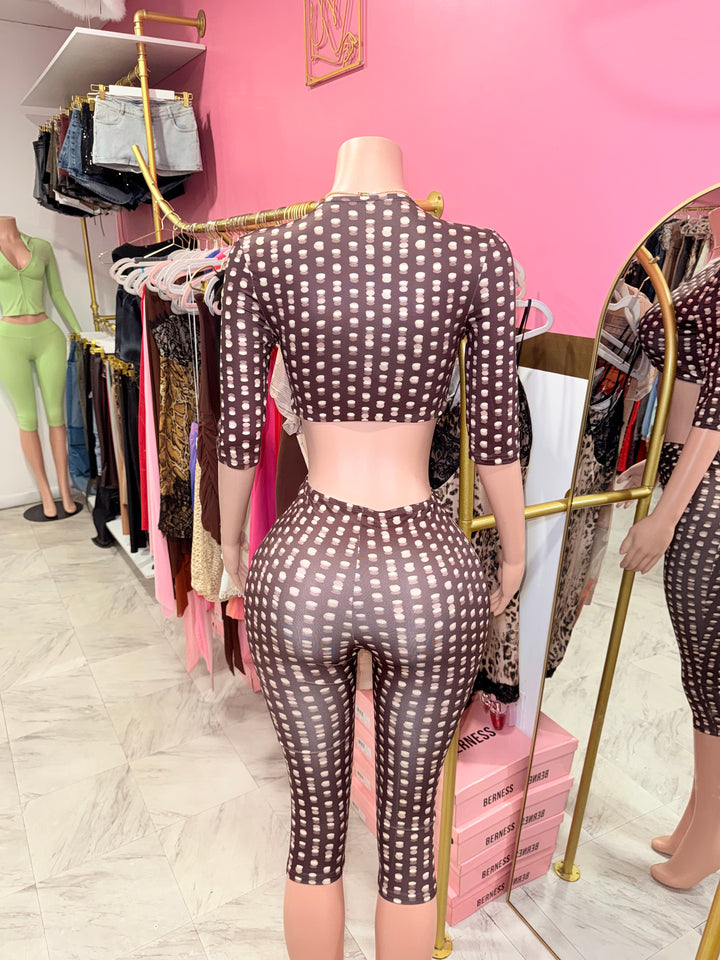 Mocha Polka Dot Capri Set