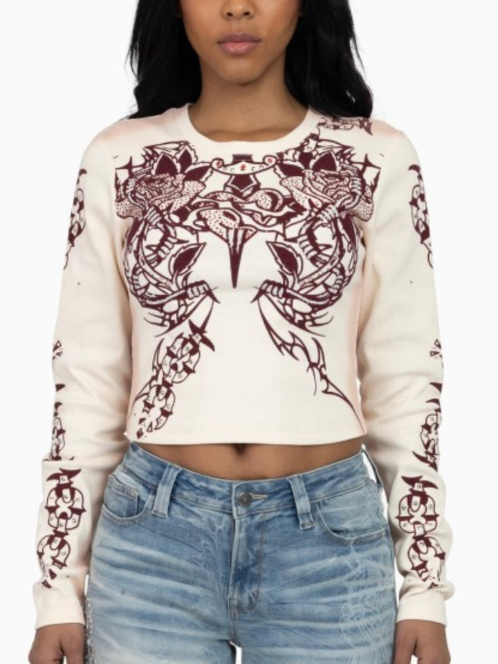 Edgy Rhinestone Long Sleeve Top