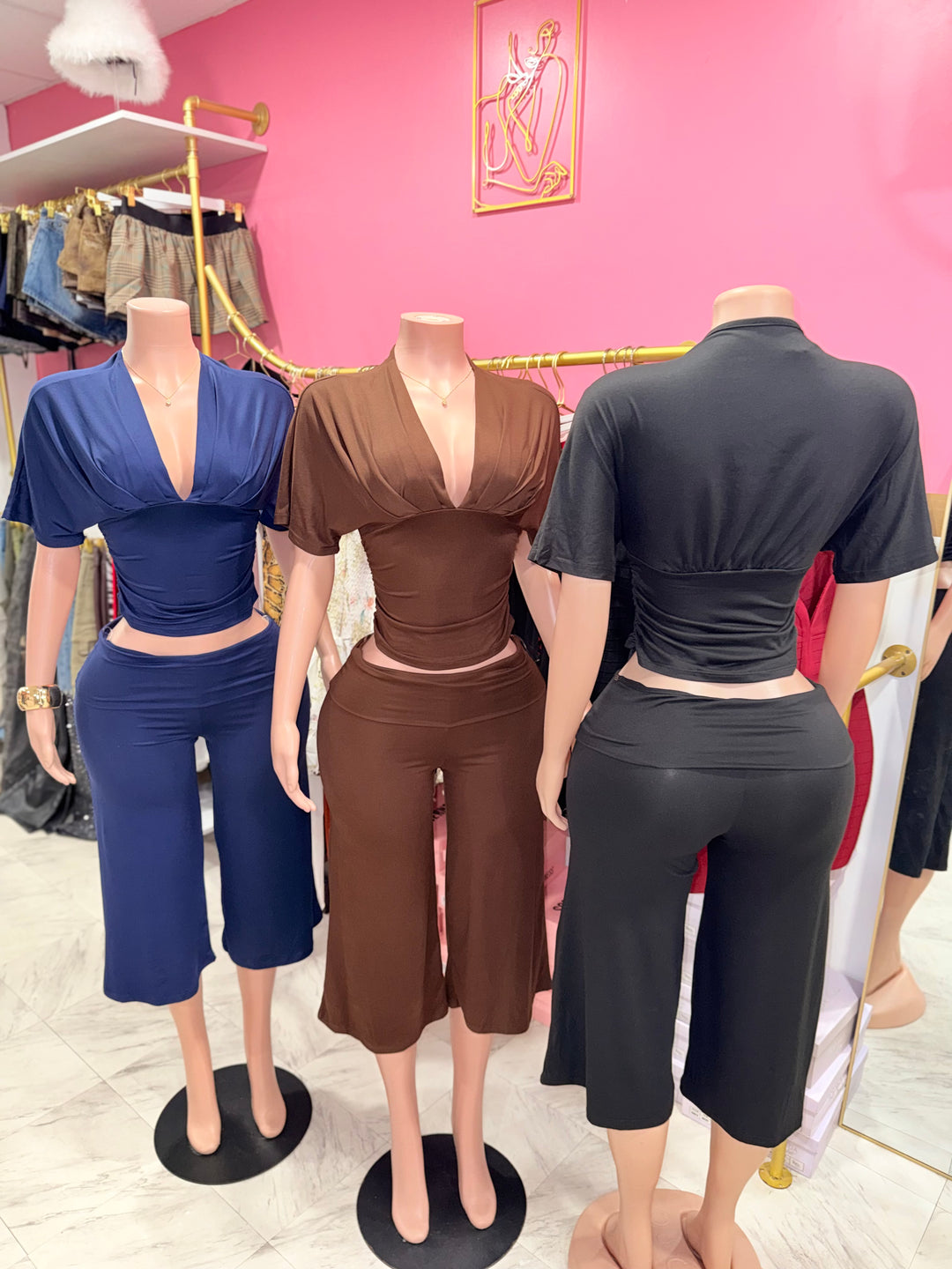 V-Neck Foldover Gaucho Set