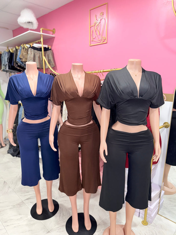 V-Neck Foldover Gaucho Set