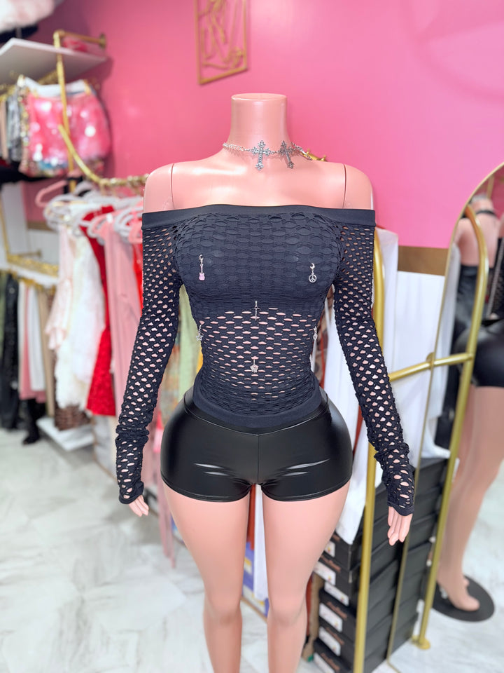 Fishnet Off Shoulder Top