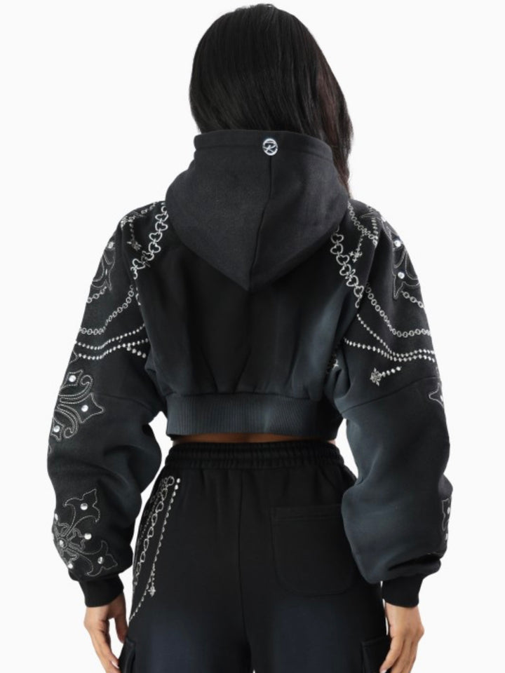 Embroidered Studded Hoodie