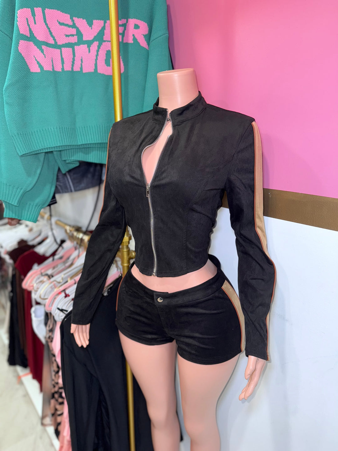 Suede Moto Micro Short Set