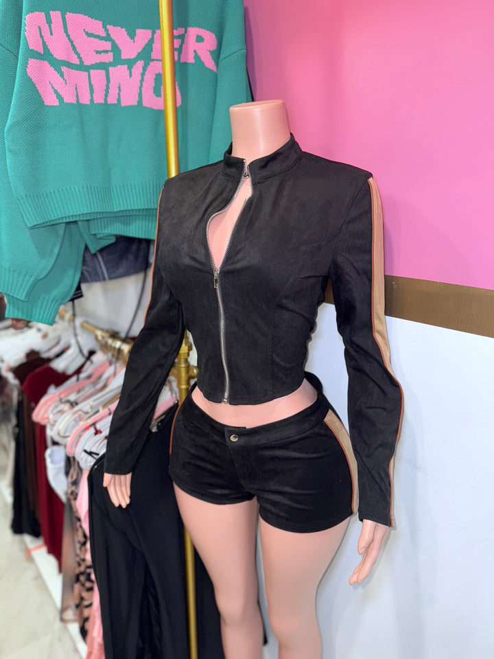 Suede Moto Micro Short Set