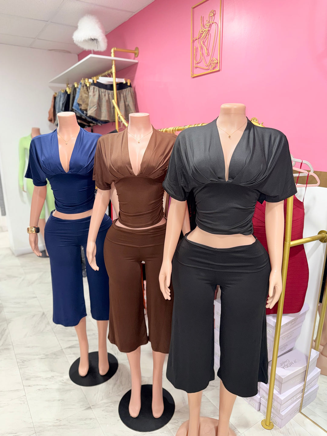 V-Neck Foldover Gaucho Set