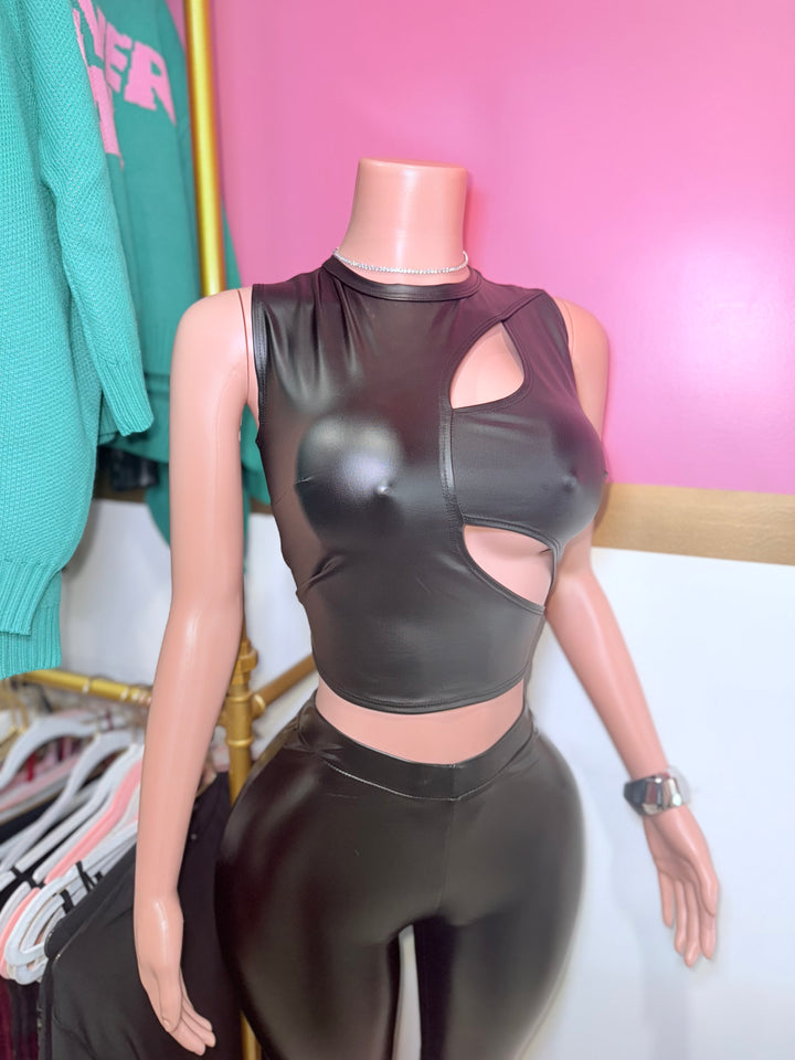 Leather Cutout Top